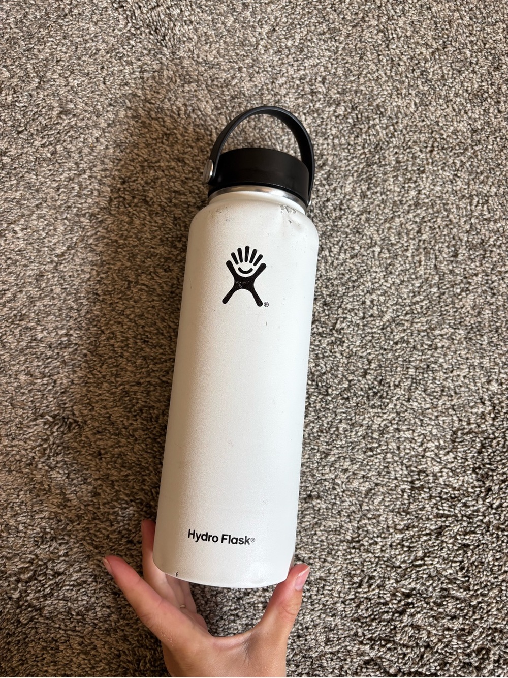Hydro Flask White Bottle with Black Lid